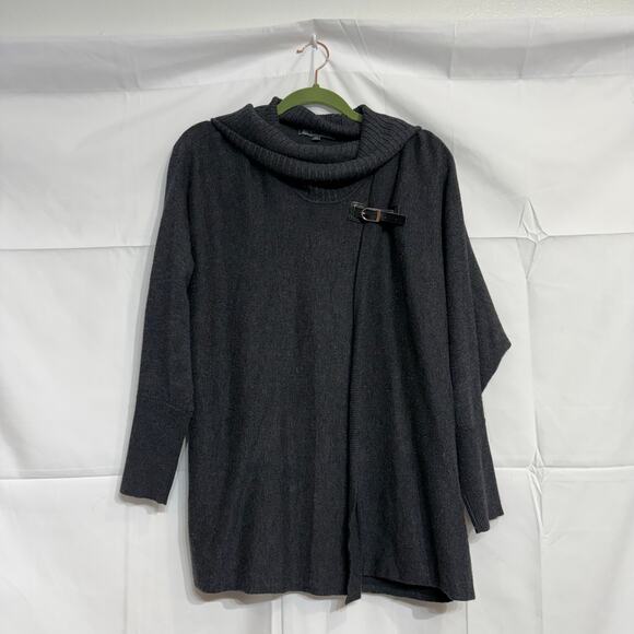 89th & Madison Gray Buckle Front Poncho Cape Sz M - Picture 2 of 13